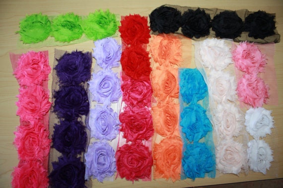 Shabby Chic Flower Hair clips, custom colors Lot of 4.