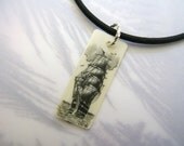 Piano Key Ivory Scrimshaw Ship Pendant