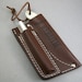 Scrimshaw fixed blade knife and leather sheath,sharpening rods, Nautical, seashore village, lighthouse and ships