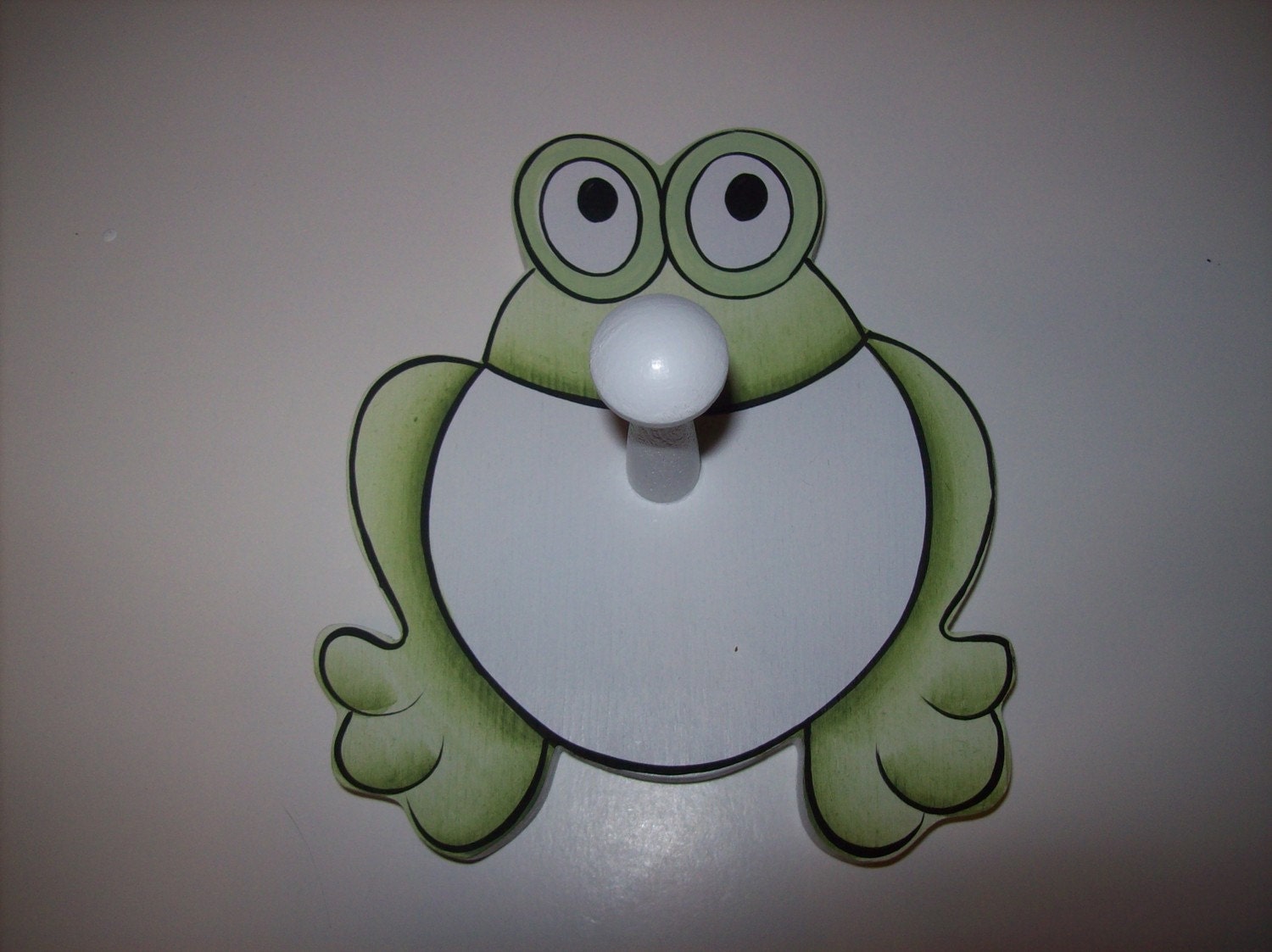 Handpainted childrens coat peg , towel rack or hat rack in cute frog design