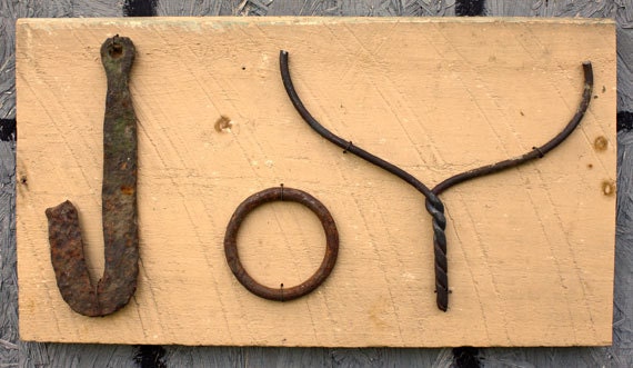 Folk Art Sign JOY metal letters  Wall Hanging