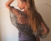 Black shrug with Gold and Silver, firefly loose weave evening shrug
