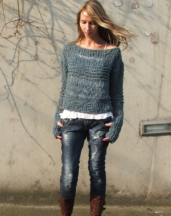 Teal blue grunge sweater approx 2-3 left in this shade