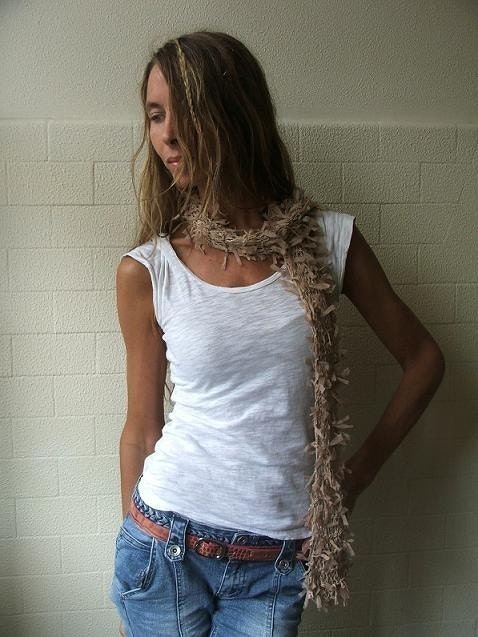 Nude ribbon scarf