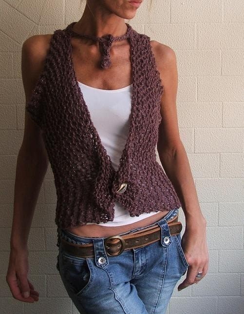 Merino Plum knitted waistcoat Ltd Edition