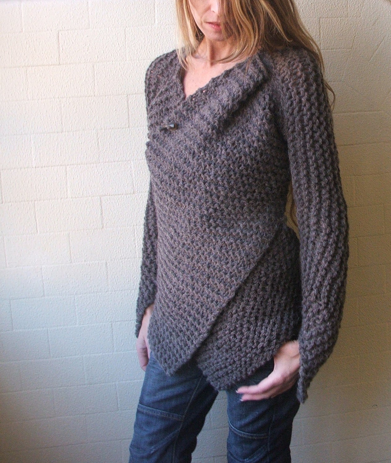 Brown Chunky Wraparound jacket / cardigan sweater LAST ONE in this shade