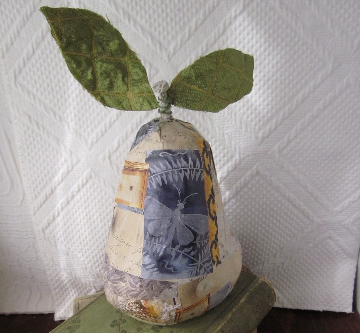 Items similar to Paper Mache Pear in Upcycled Gold and Slate on Etsy