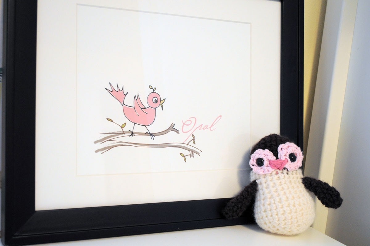 Pink Bird Personalized Art Print