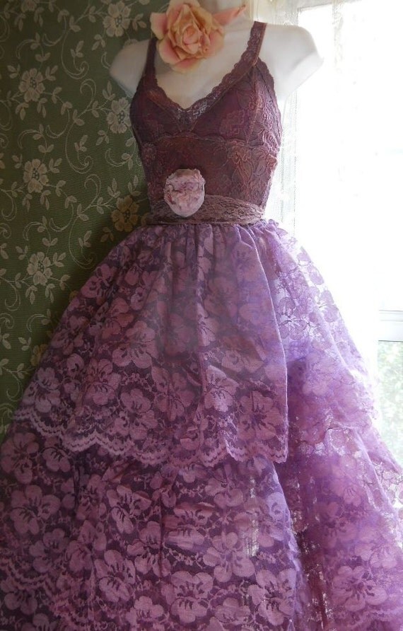 Purple lace dress wedding fairytale tiered tulle crinoline wedding ...