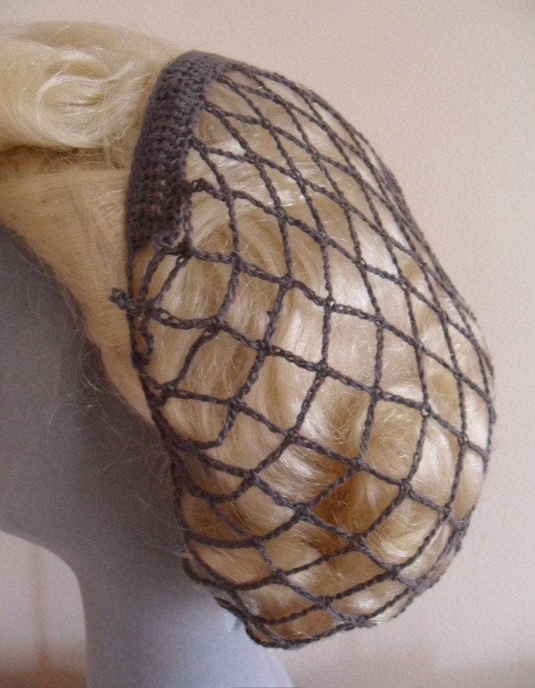 Grey cotton snood/hairnet crocheted to an original 1940s pattern - 3 sizes available