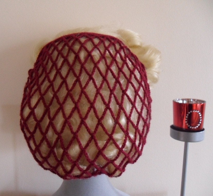 Jayne - 1940s retro snood hairnet in burgandy wine.