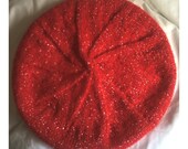 Retro 1960's style slouchy red sparkly beret