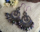 Beaded Chandelier Earrings Blue Iris