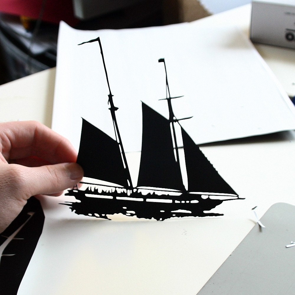 Schooner- Hand Cut Paper Silhouette 8x10
