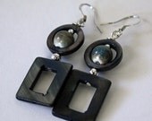 Handmade rectangle and circle shell dangle earrings