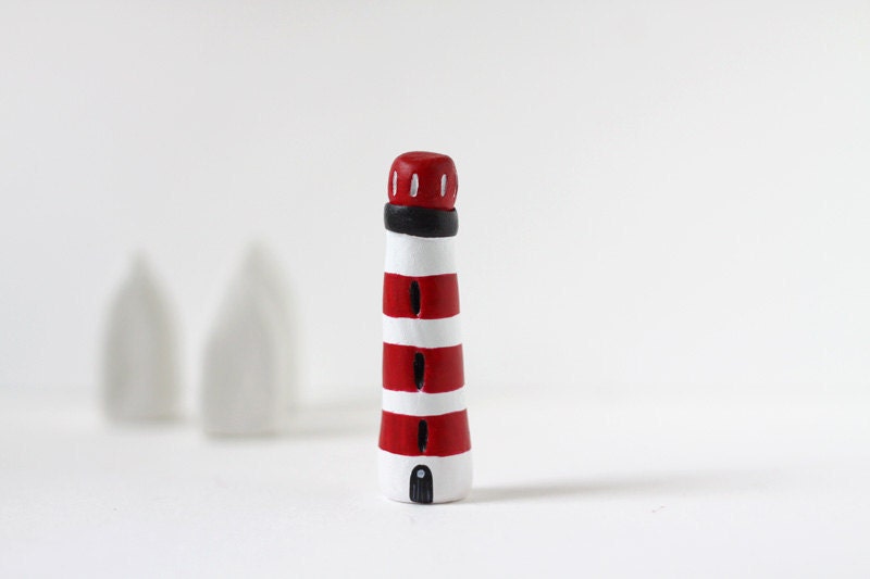 Little clay lighthouse - red, white and black with stripes
