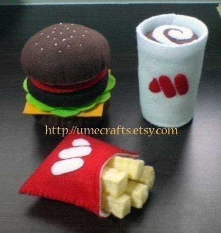 Felt Hamburger Fast Food, Fries and Drink Play Set (Email Patterns and Instructions)