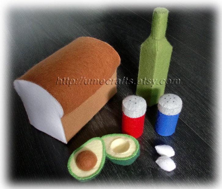 Felt Bread, Avocado & Olive Oil Patterns Set - PDF Patterns and Instructions via Email