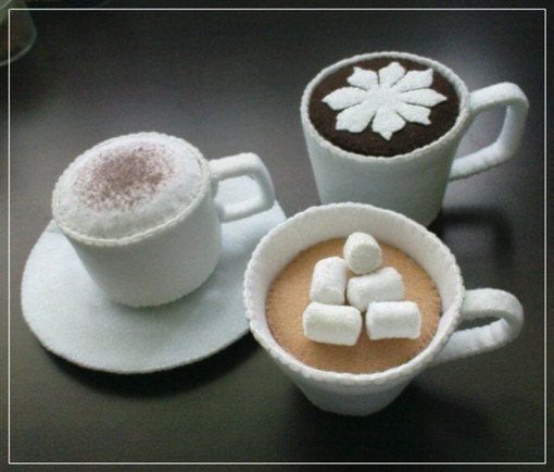 Cafe Felt Patterns - Cafe Mocha, Latte, Cappuccino, Lemon Meringue Pie, Cheesecake, Brownie (Patterns and Instructions Email)