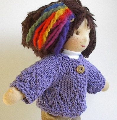 Waldorf Doll Clothes - Handknit Cotton Cardigan Sweater - Purple
