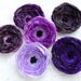6 Small handmade purple fabric flowers