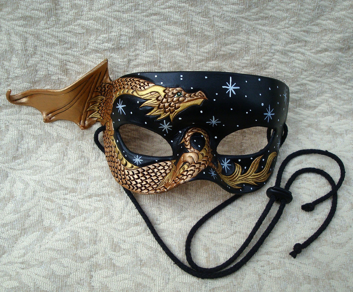 Bronze Dragon Mask... Starry Night.... hand made original leather mask