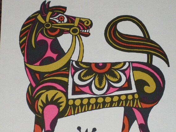 Two Vintage Book Pages - Psychedelic Illustrations by John Alcorn -  from vintage book Childrens Songs
