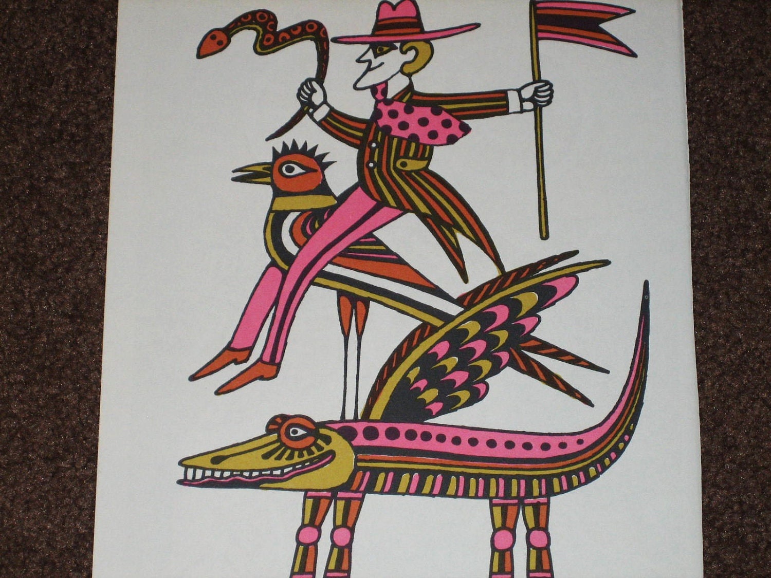 Two Vintage Book Pages - Psychedelic Illustrations by John Alcorn -  from vintage book Childrens Songs