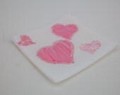 Pink and white iridescent heart plate  6.5 x 6.5