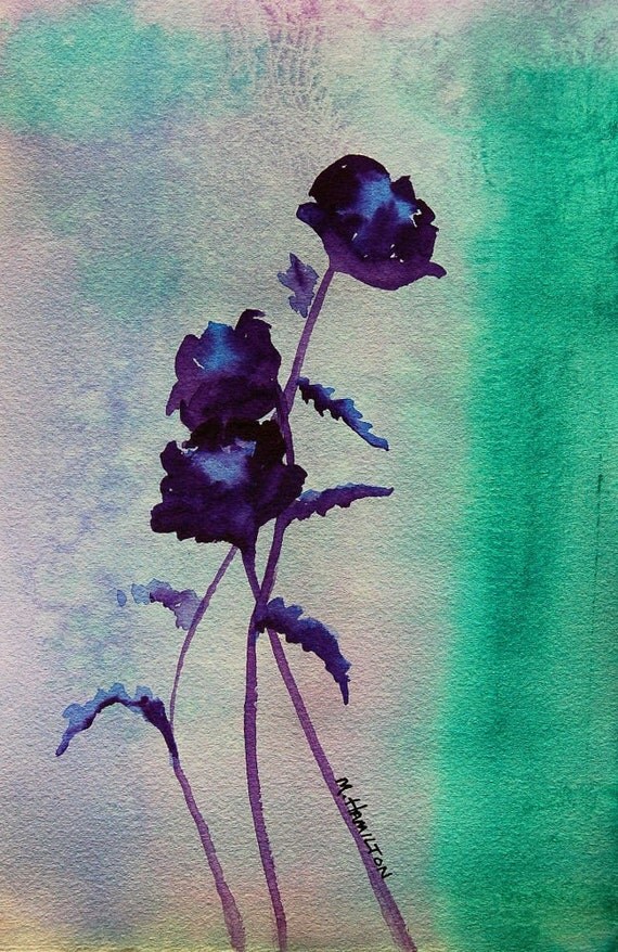 Blue Poppies Abstract Watercolor Painting by DreamON on Etsy