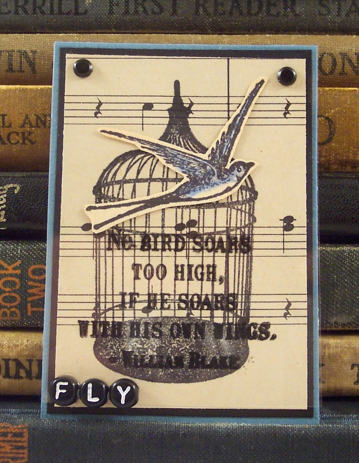 ACEO Bird Cage William Blake Collage Art