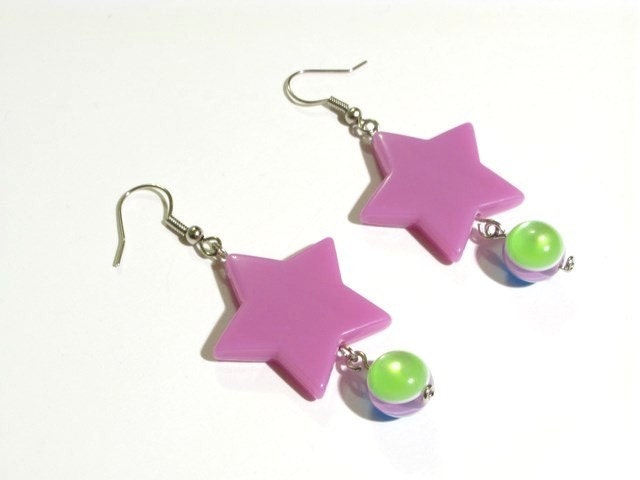 Funky Dangling Star With Colorful Ball Earrings