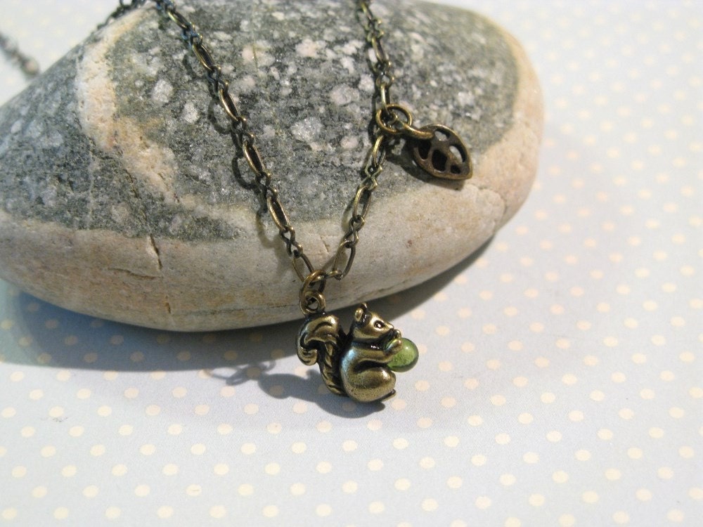 Kawaii Squirrel Antique Brass Necklace
