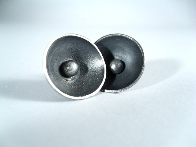 50% OFF Large Textured Black Sterling Silver Cup Post Earrings