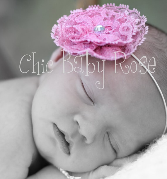 Lace Rosette Clip or Band in 21 Colors by Chic Baby Rose in 2 Sizes