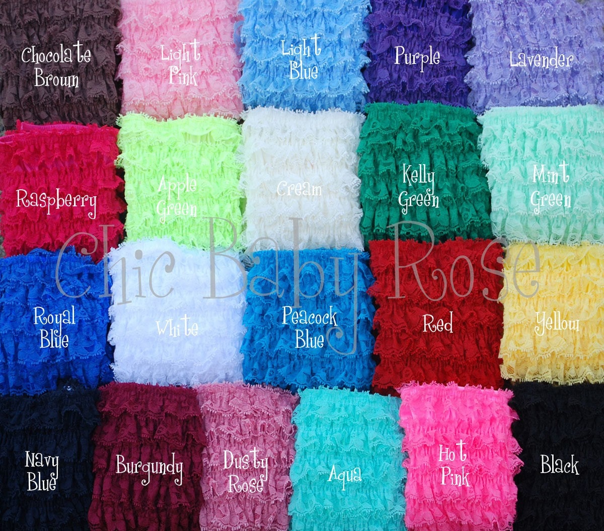Lace Rosette Clip or Band in 21 Colors by Chic Baby Rose in 2 Sizes