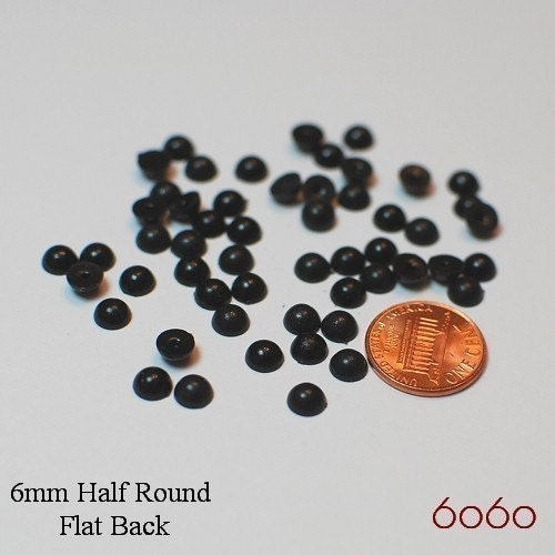 6 mm Plastic Half Round Flat Back Black Beads Eyes - 50 pc per pack