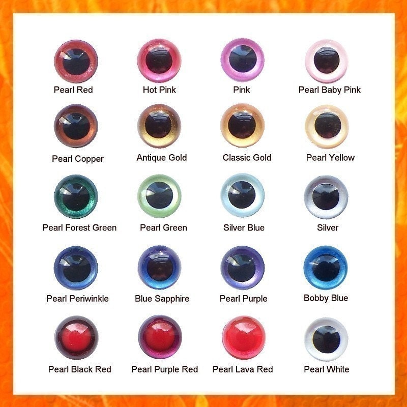 9mm Hand Painted Pearl-tallic Safety Eyes Plastic Eyes - Your Choice of Colors - 5 PAIRS