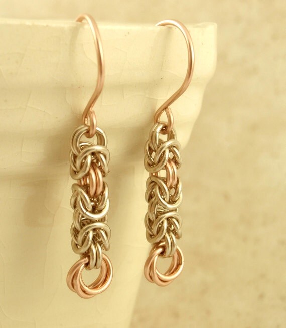 14kt White and Rose Gold Earrings - Petite Byzantine