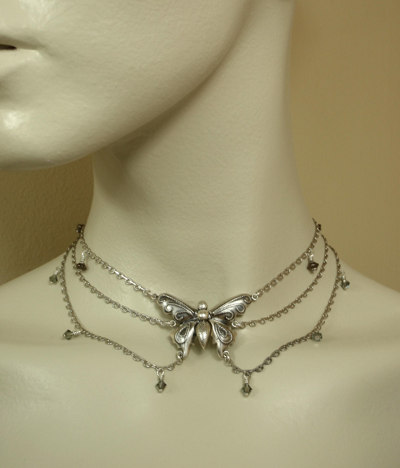 Chained Butterfly Necklace in Antique Sterling by unkamengifts