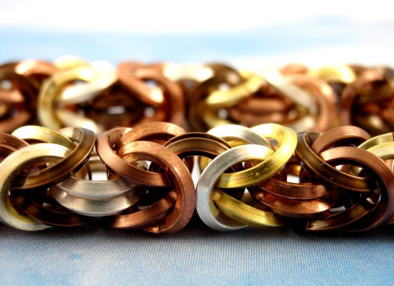 Square Mixed Metals Byzantine Chainmaille - Non Tarnish On Edge Rings