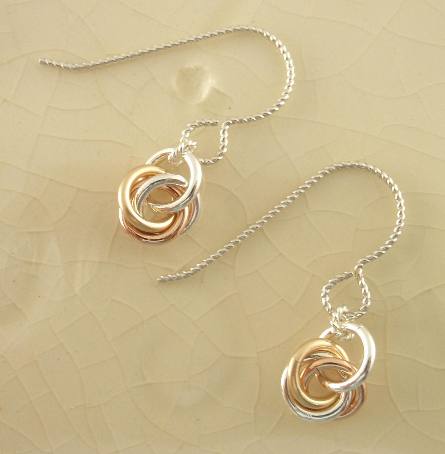 Sterling Silver, 14kt Rose and Yellow Gold Little Cuties Earrings