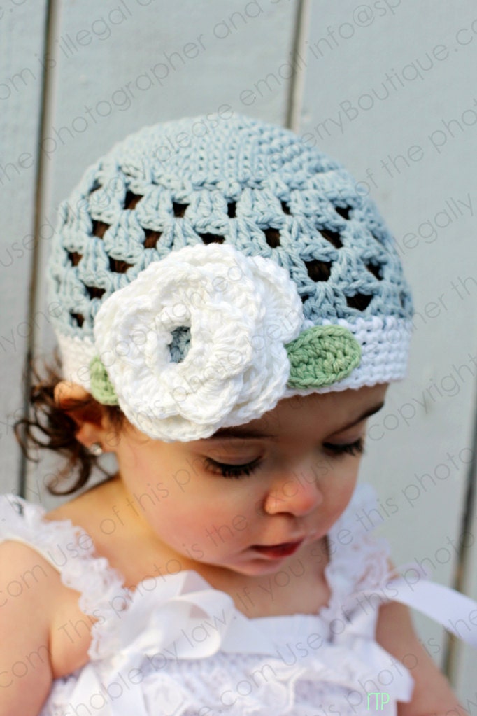 Beanie Hat Crocheted "The Angelica" Silver Grey White Celery Soft Classy Trim