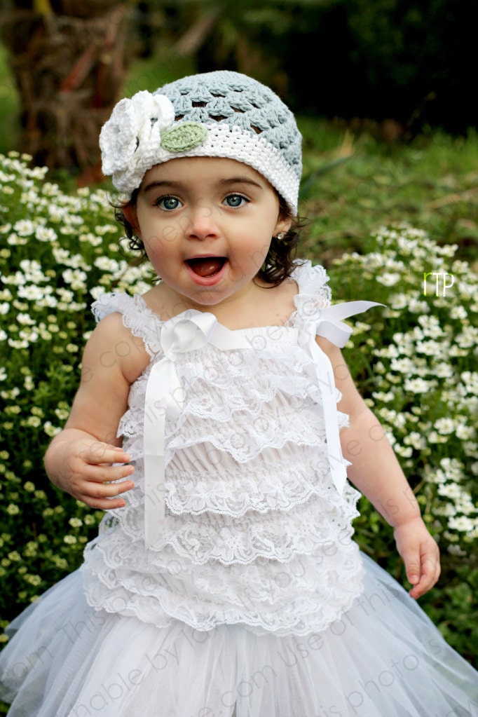 Beanie Hat Crocheted "The Angelica" Silver Grey White Celery Soft Classy Trim