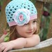 Crocheted Beanie "The Madison Rose" Robin's Egg Blue, Pastel Pink, White, Flower Open Weave Custom Colors
