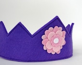 Wool Felt Crown -- violet with pink flower