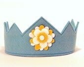 Wool Felt Crown -- Aqua with yellow and white flower