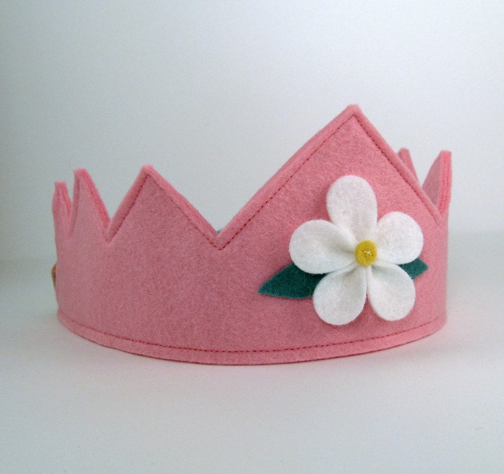 Wool Felt Crown -- pink with white flower