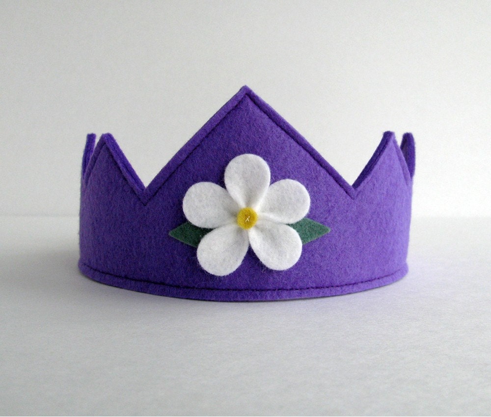 Wool Felt Crown -- violet with white flower
