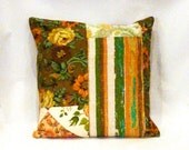 Brown Orange Boho Floral Patchwork Pillow